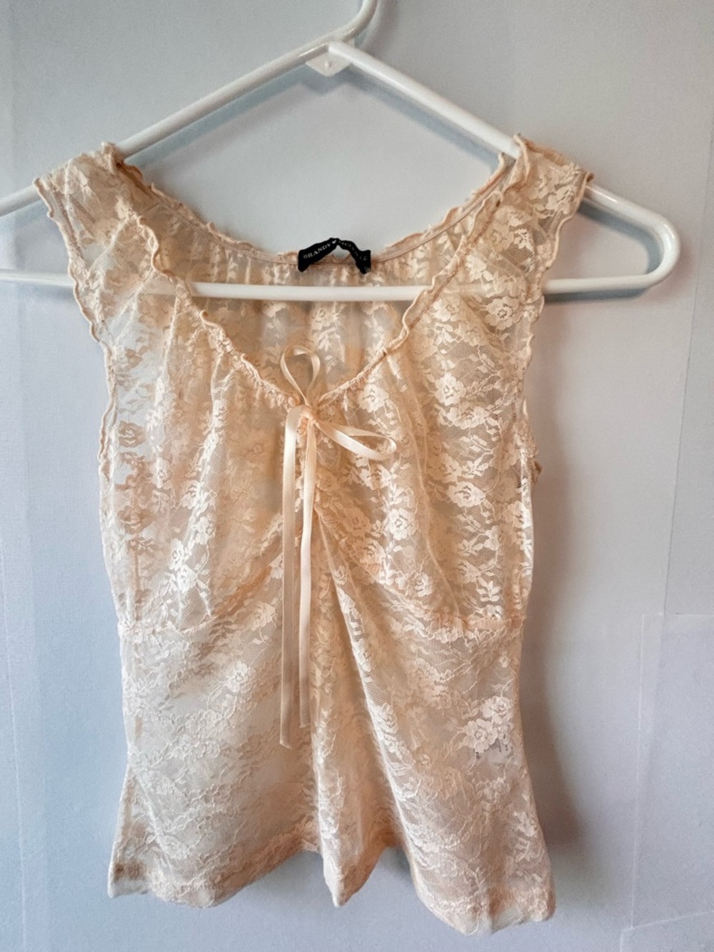 Brandy Melville Lace Camisole with Ribbon Tie OS Coquette - Picture 2 of 9